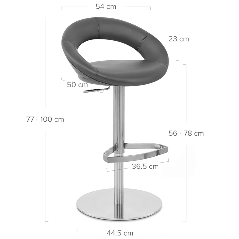Chaise de Bar Cuir Chrome Brossé - Crescent Matelassé Gris