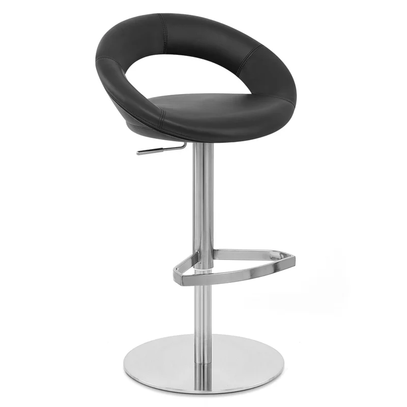 Chaise de Bar Cuir Chrome Brossé - Crescent Matelassé Noir