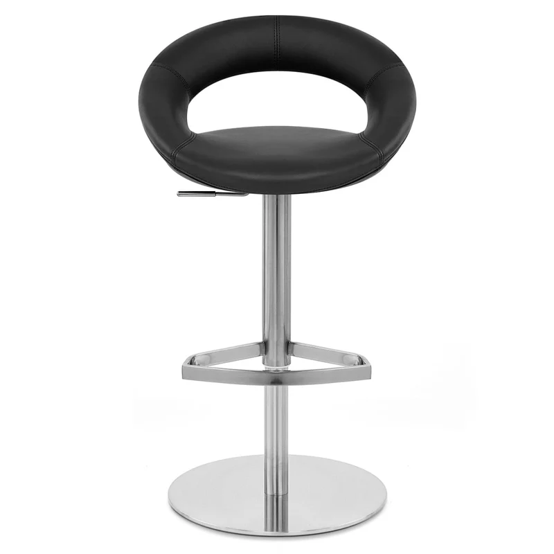 Chaise de Bar Cuir Chrome Brossé - Crescent Matelassé Noir
