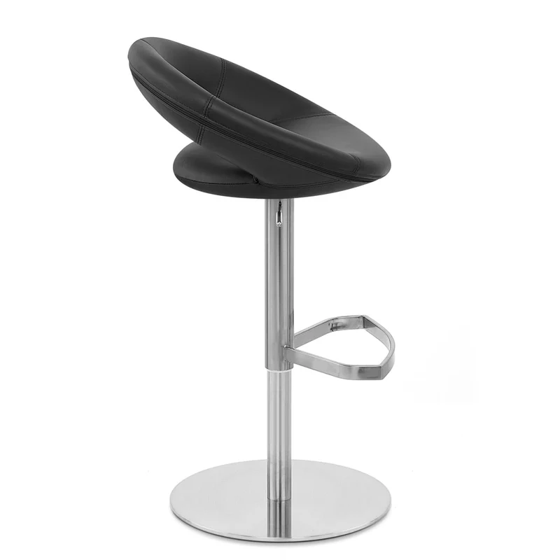 Chaise de Bar Cuir Chrome Brossé - Crescent Matelassé Noir