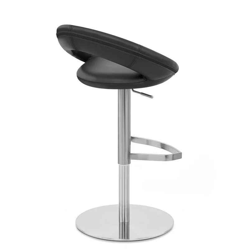 Chaise de Bar Cuir Chrome Brossé - Crescent Matelassé Noir