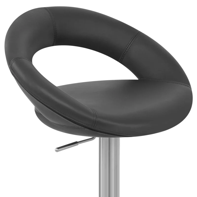 Chaise de Bar Cuir Chrome Brossé - Crescent Matelassé Noir