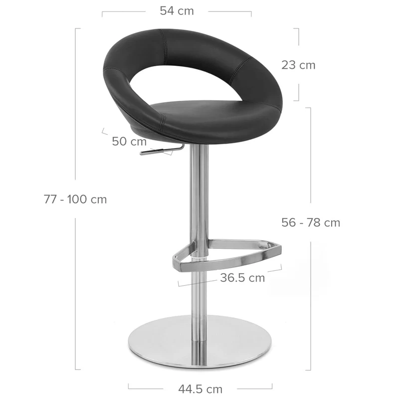 Chaise de Bar Cuir Chrome Brossé - Crescent Matelassé Noir