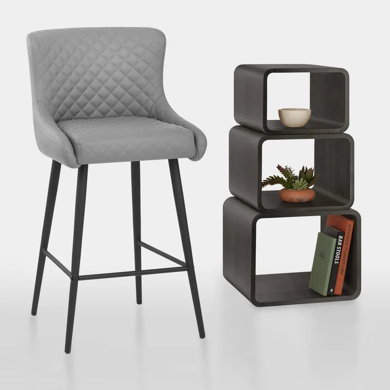 Tabouret de Bar Faux Cuir - Provence Gris