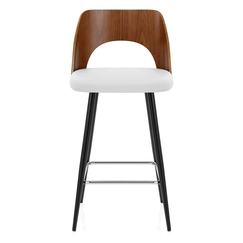 Tabouret Noyer et Faux Cuir - Leo Blanc