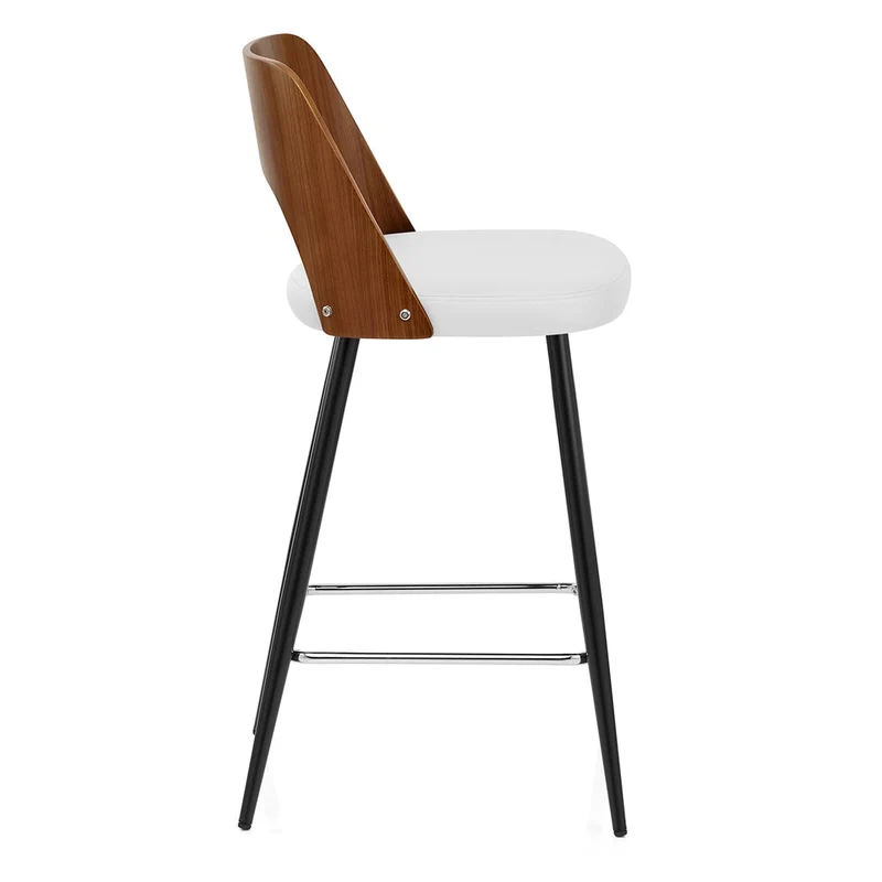 Tabouret Noyer et Faux Cuir - Leo Blanc