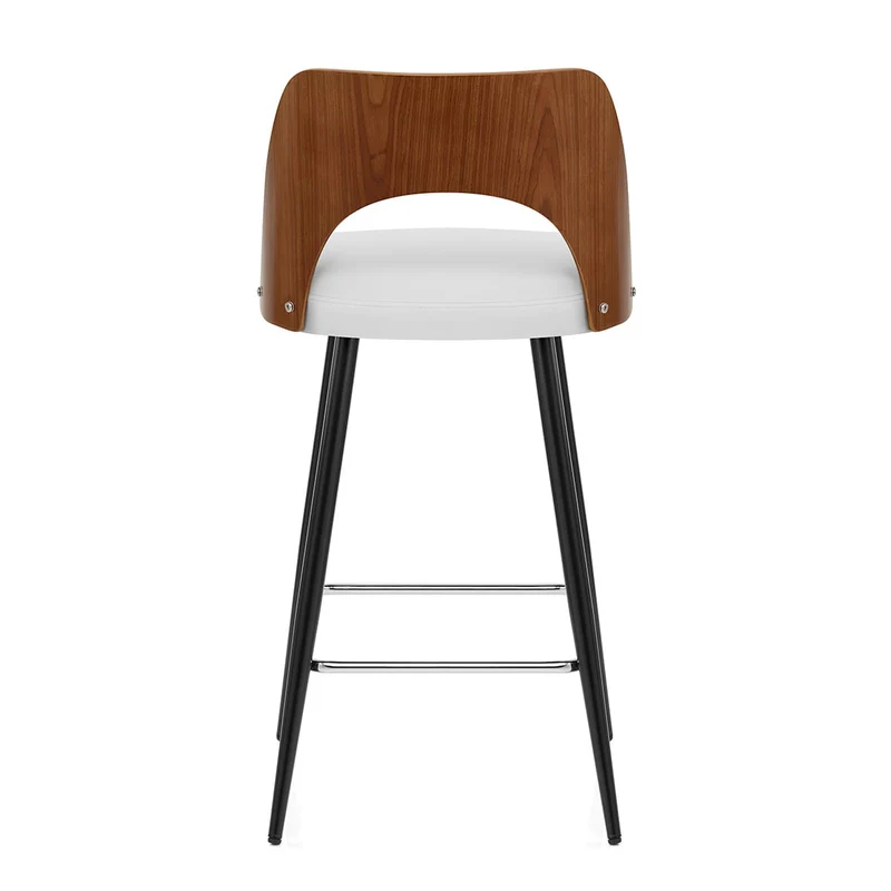 Tabouret Noyer et Faux Cuir - Leo Blanc