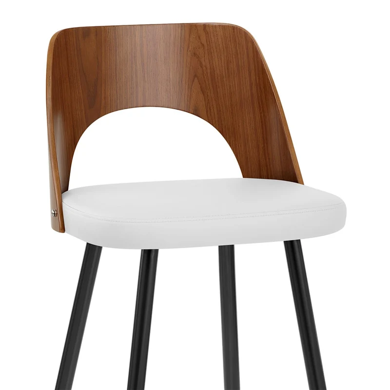 Tabouret Noyer et Faux Cuir - Leo Blanc