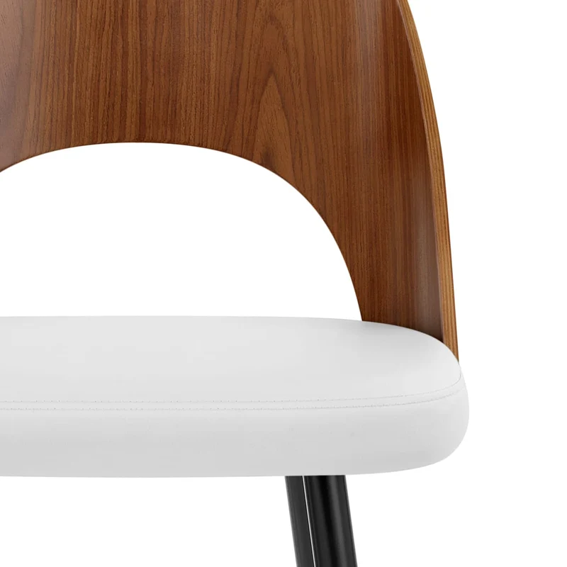 Tabouret Noyer et Faux Cuir - Leo Blanc