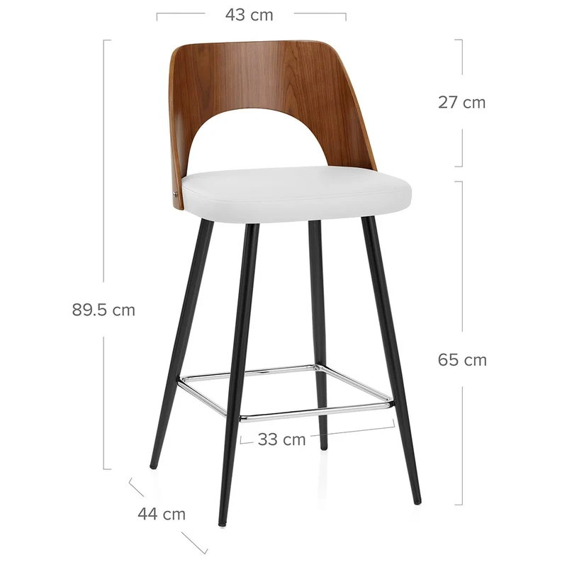 Tabouret Noyer et Faux Cuir - Leo Blanc