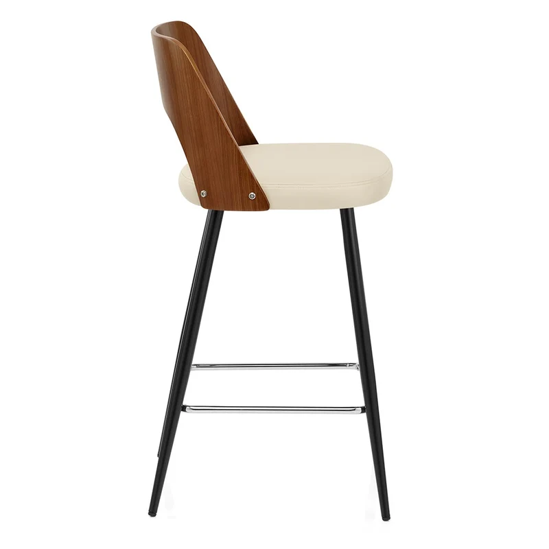 Tabouret Noyer et Faux Cuir - Leo Crème