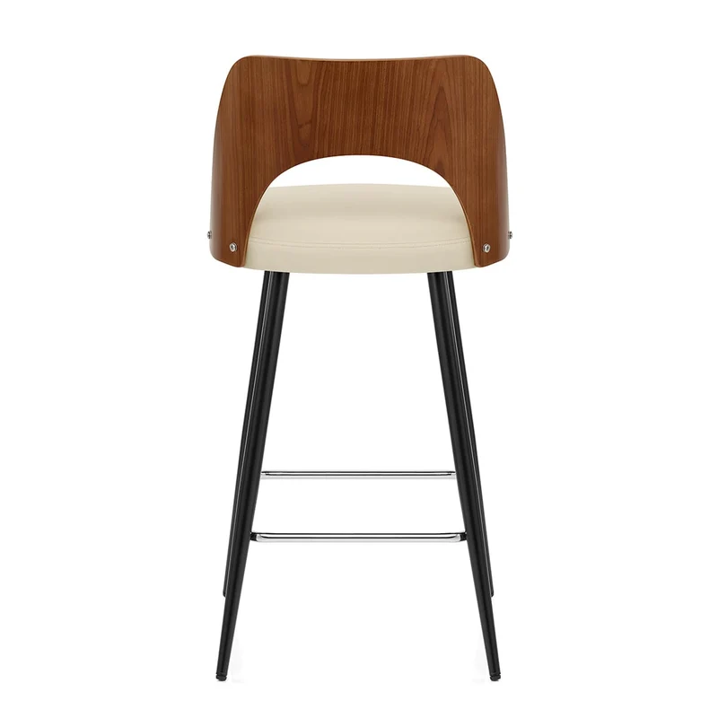 Tabouret Noyer et Faux Cuir - Leo Crème