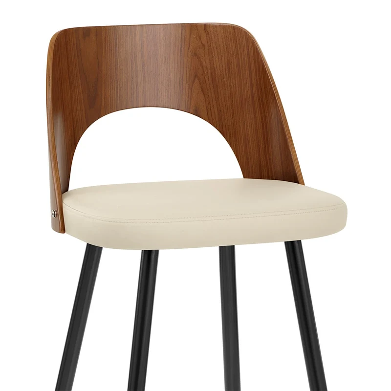 Tabouret Noyer et Faux Cuir - Leo Crème