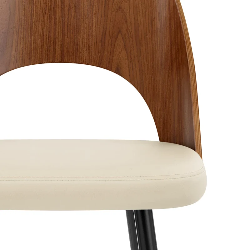 Tabouret Noyer et Faux Cuir - Leo Crème