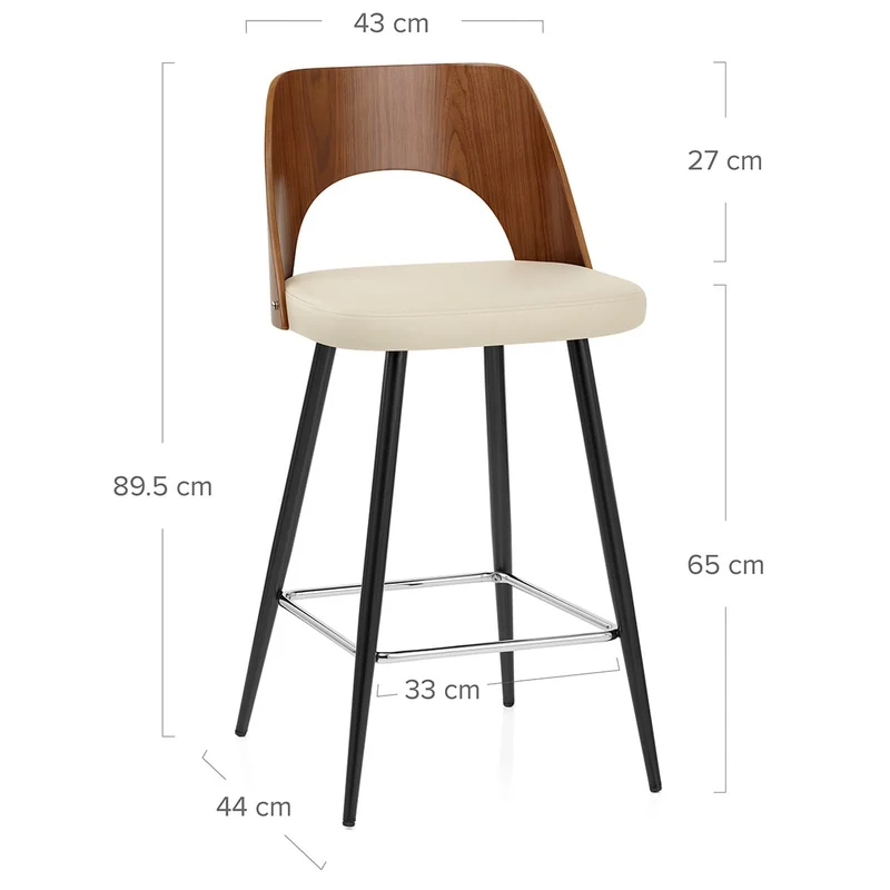 Tabouret Noyer et Faux Cuir - Leo Crème