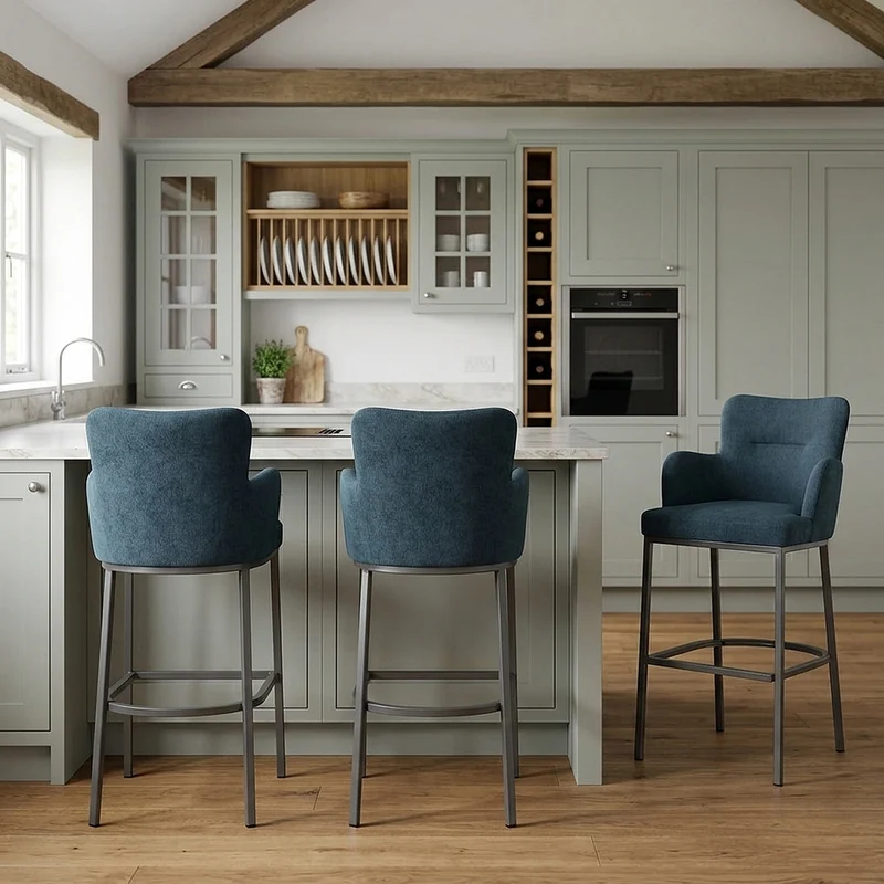 Tabouret de Bar Tissu - Porter Bleu