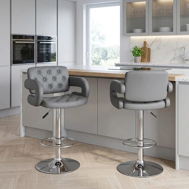 Chaise de Bar Faux Cuir Chrome - Polaris Gris