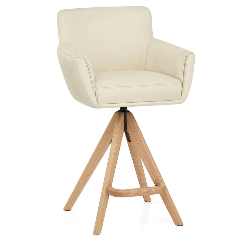 Tabouret Cuir Véritable Bois - Rome Crème