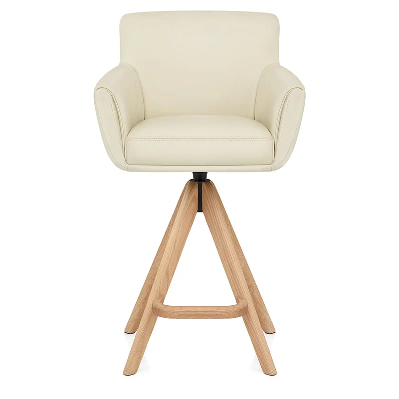 Tabouret Cuir Véritable Bois - Rome Crème