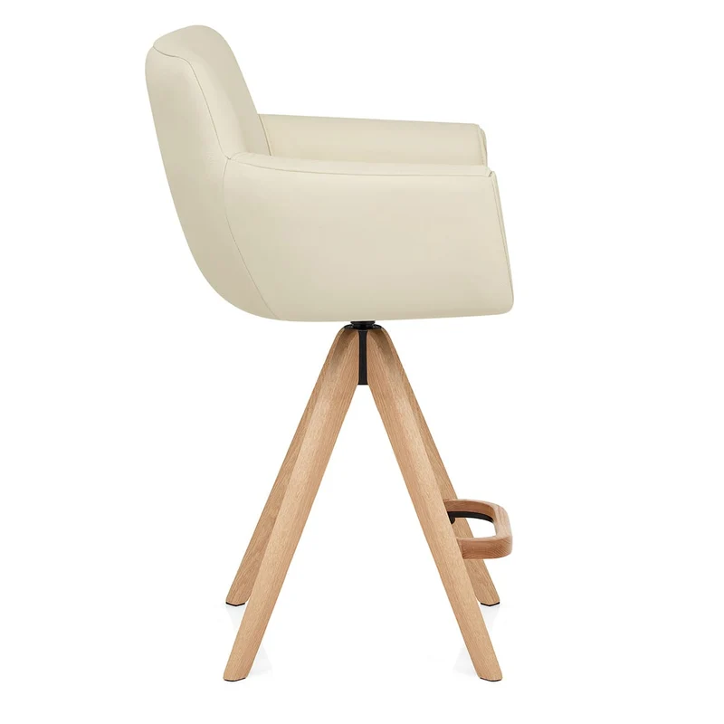 Tabouret Cuir Véritable Bois - Rome Crème