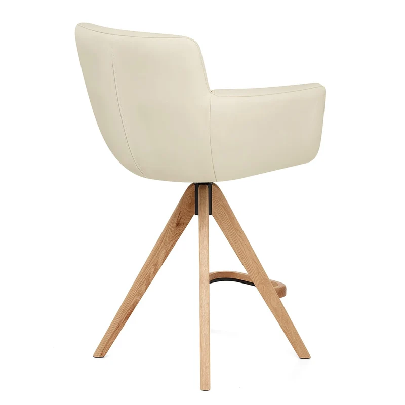 Tabouret Cuir Véritable Bois - Rome Crème