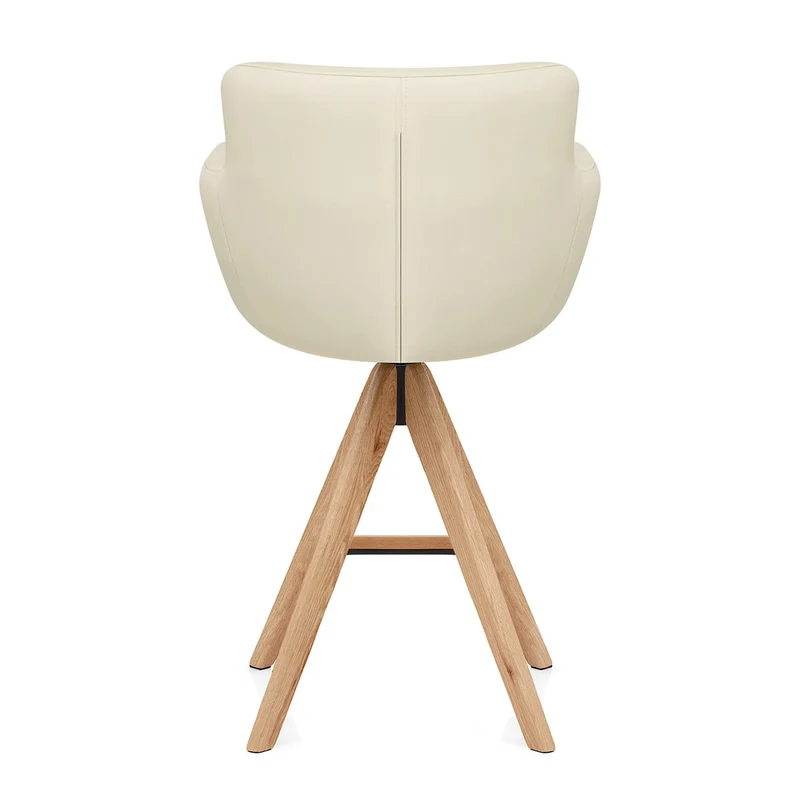 Tabouret Cuir Véritable Bois - Rome Crème