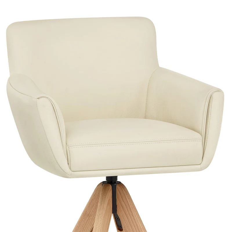 Tabouret Cuir Véritable Bois - Rome Crème