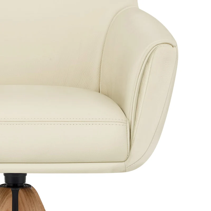Tabouret Cuir Véritable Bois - Rome Crème