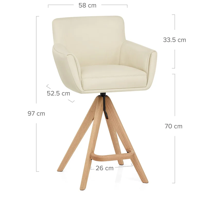 Tabouret Cuir Véritable Bois - Rome Crème