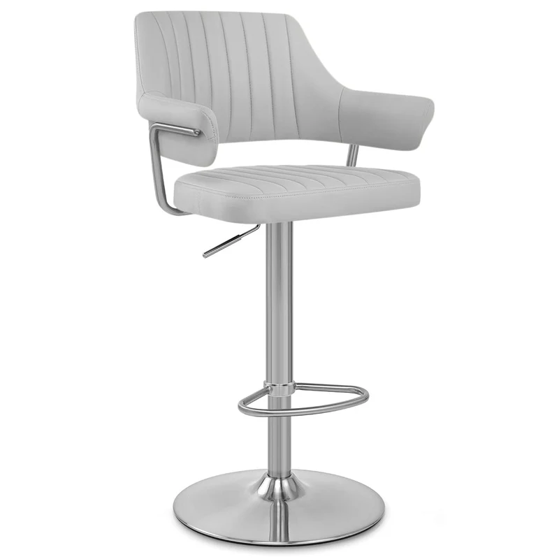 Chaise de Bar Chrome Brossé Faux Cuir - Skyline Gris