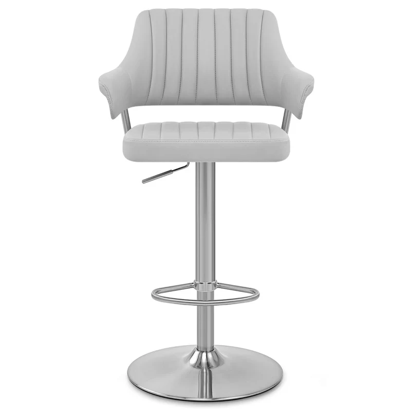 Chaise de Bar Chrome Brossé Faux Cuir - Skyline Gris