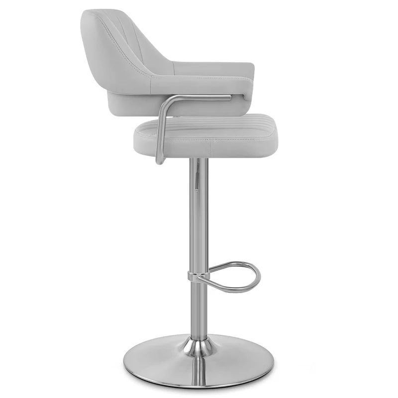 Chaise de Bar Chrome Brossé Faux Cuir - Skyline Gris