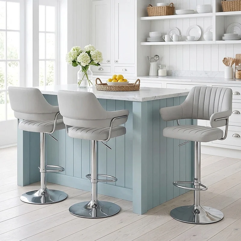 Chaise de Bar Chrome Brossé Faux Cuir - Skyline Gris