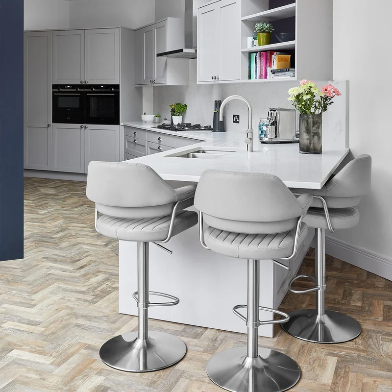 Chaise de Bar Chrome Brossé Faux Cuir - Skyline Gris