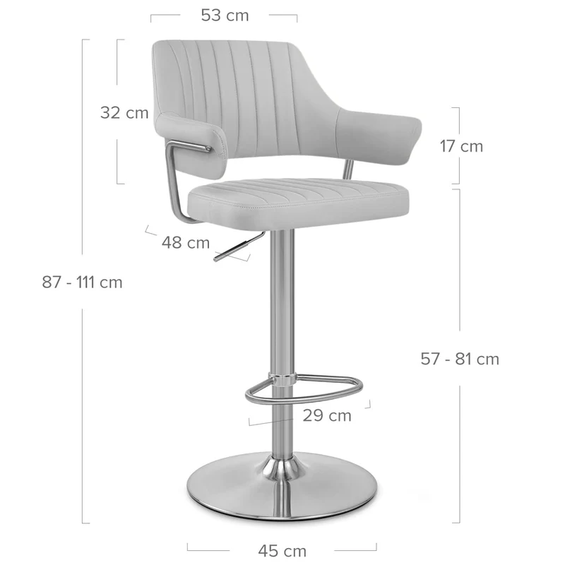 Chaise de Bar Chrome Brossé Faux Cuir - Skyline Gris