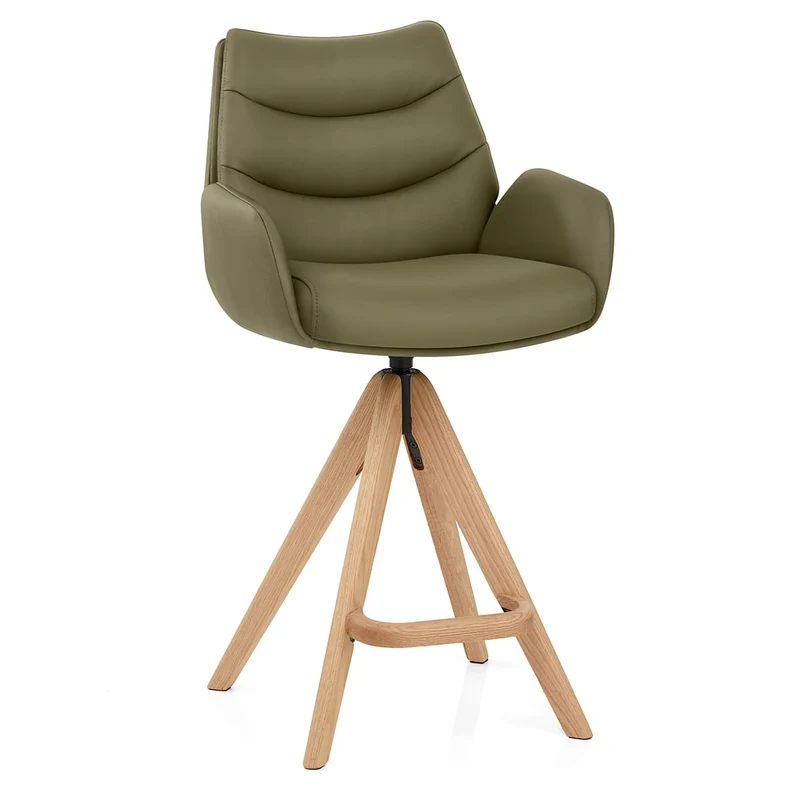 Chaise de Bar Bois Cuir Véritable - Madrid Vert