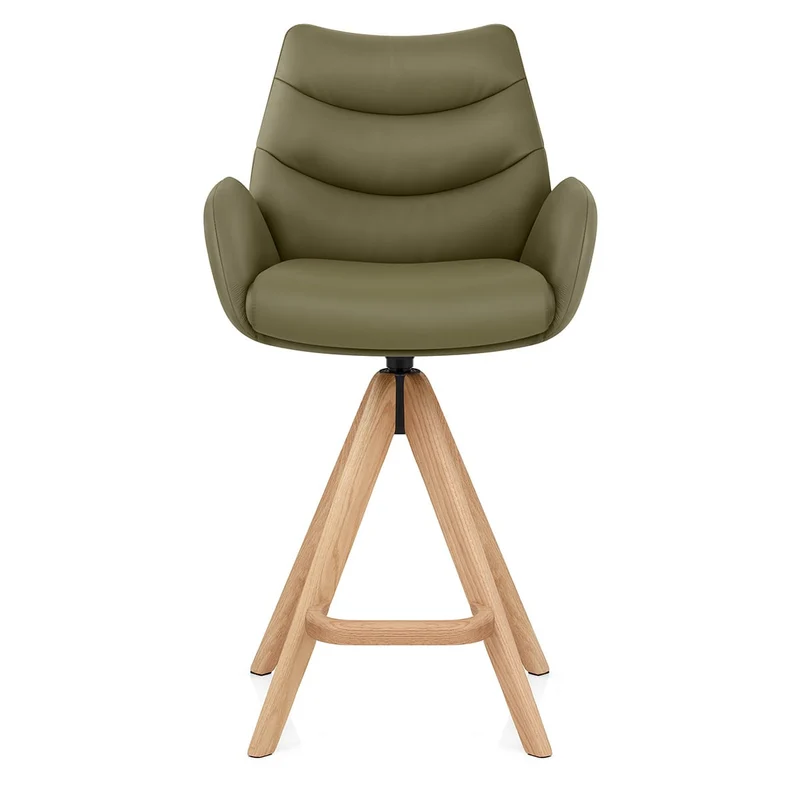 Chaise de Bar Bois Cuir Véritable - Madrid Vert