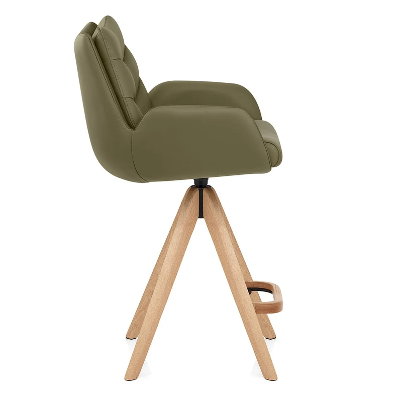 Chaise de Bar Bois Cuir Véritable - Madrid Vert