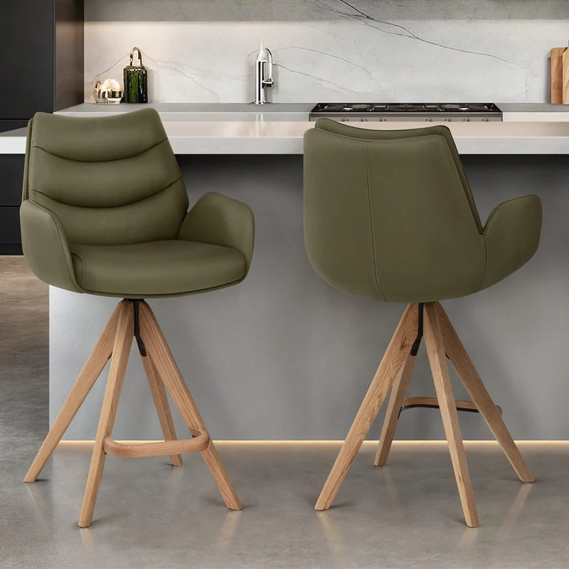 Chaise de Bar Bois Cuir Véritable - Madrid Vert