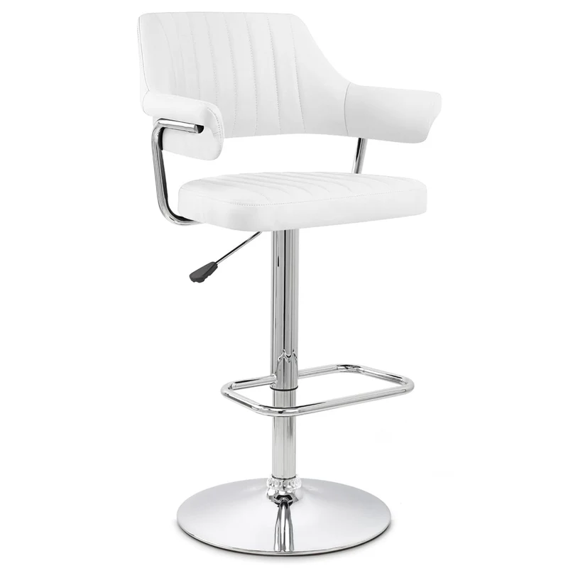 Chaise de Bar Faux Cuir Chrome - Skyline Blanc