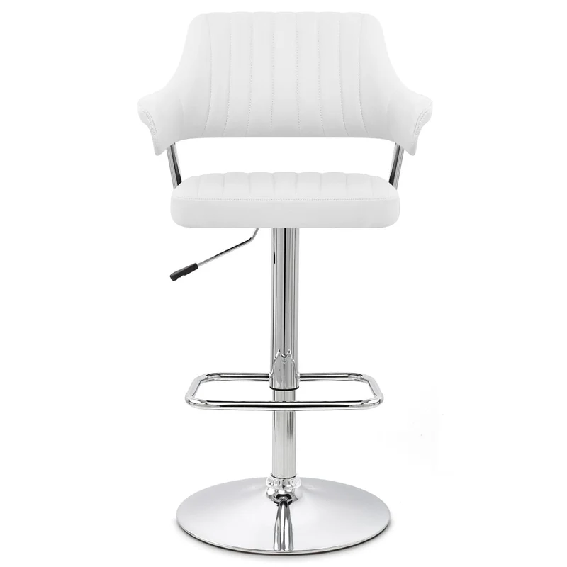 Chaise de Bar Faux Cuir Chrome - Skyline Blanc