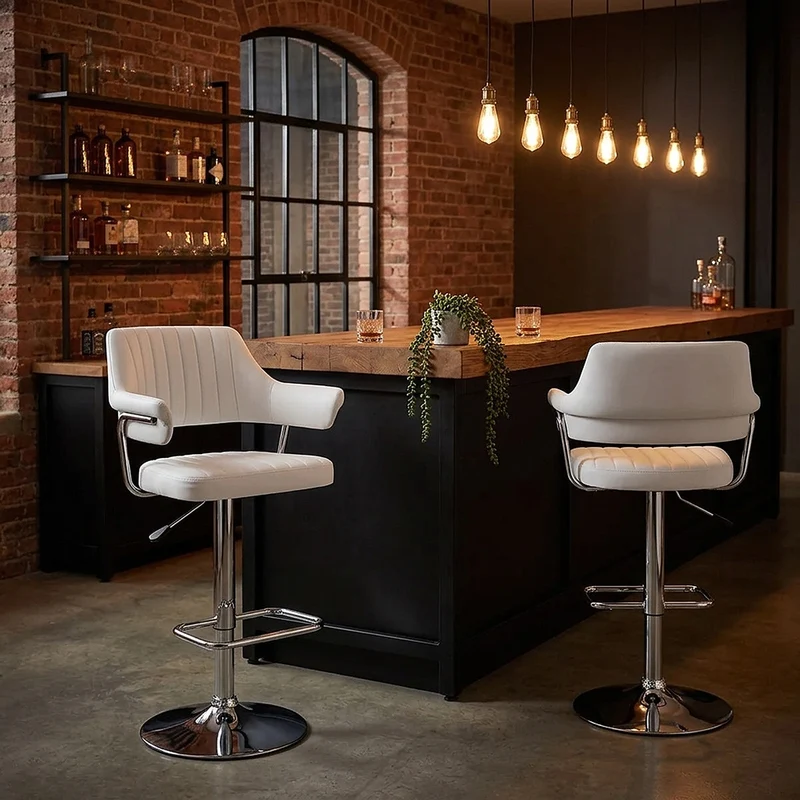 Chaise de Bar Faux Cuir Chrome - Skyline Blanc
