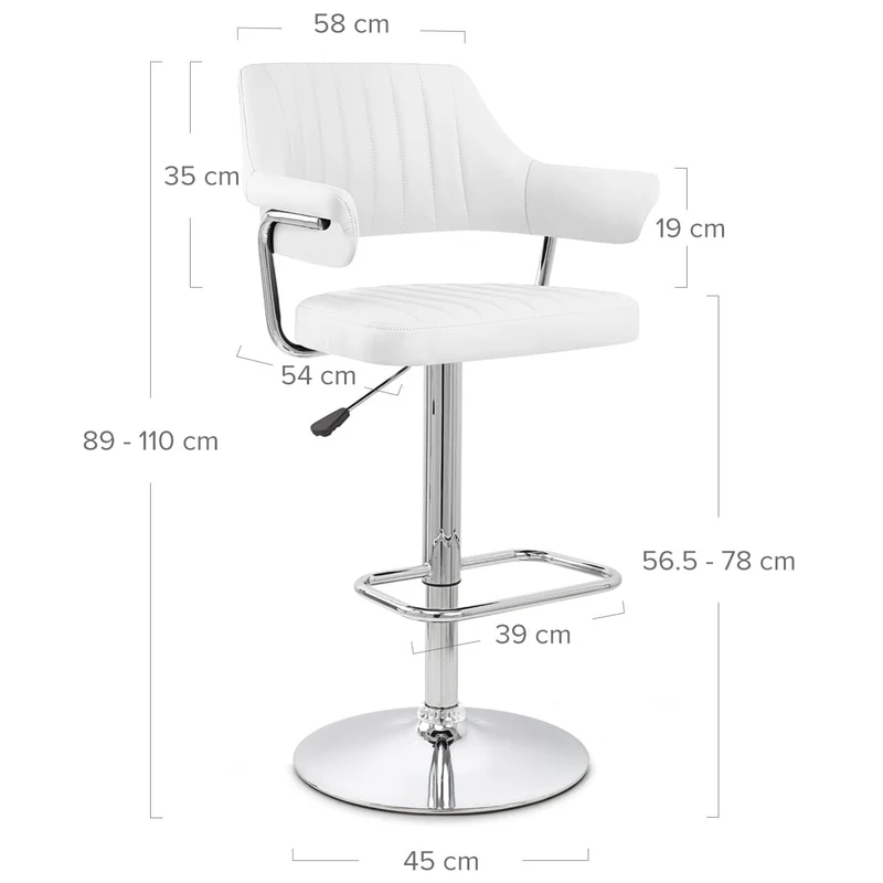 Chaise de Bar Faux Cuir Chrome - Skyline Blanc
