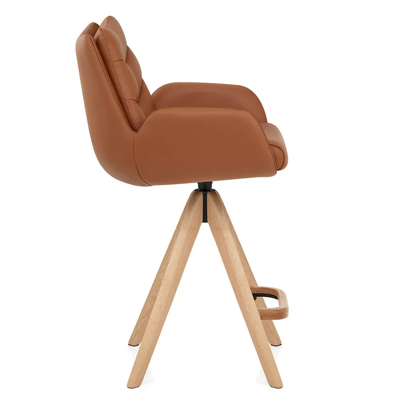 Chaise de Bar Bois Cuir Véritable - Madrid Marron