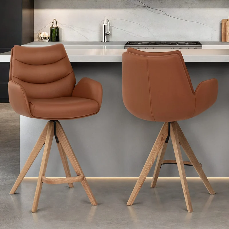 Chaise de Bar Bois Cuir Véritable - Madrid Marron