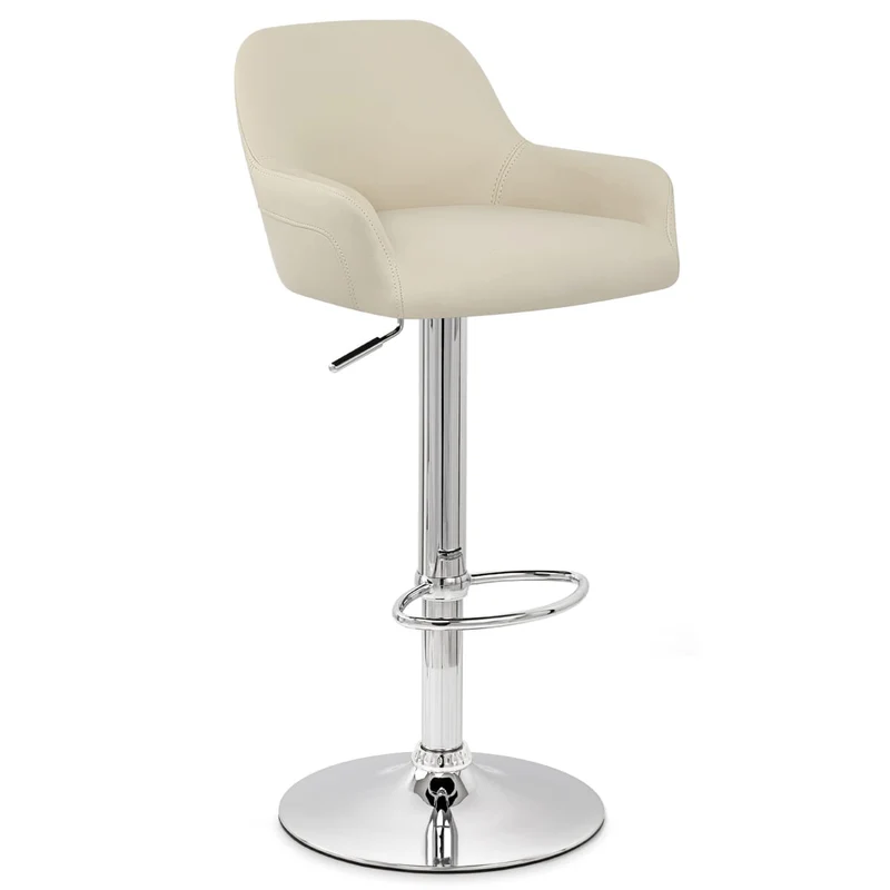 Chaise de Bar Faux Cuir Chrome - Sassi Crème