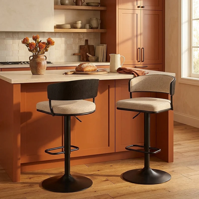 Tabouret de bar Tissu - Alexa Crème