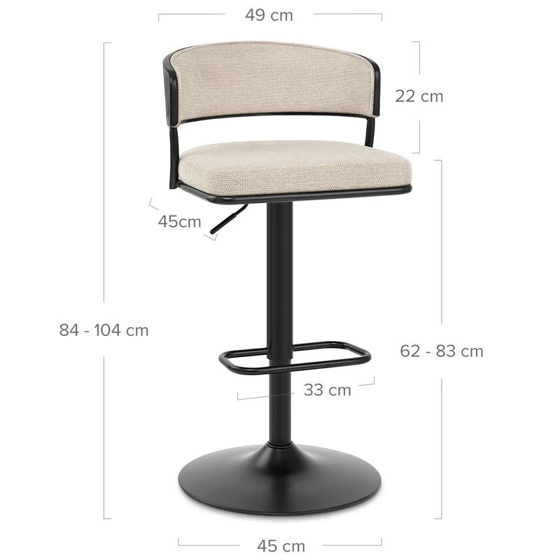 Tabouret de bar Tissu - Alexa Crème