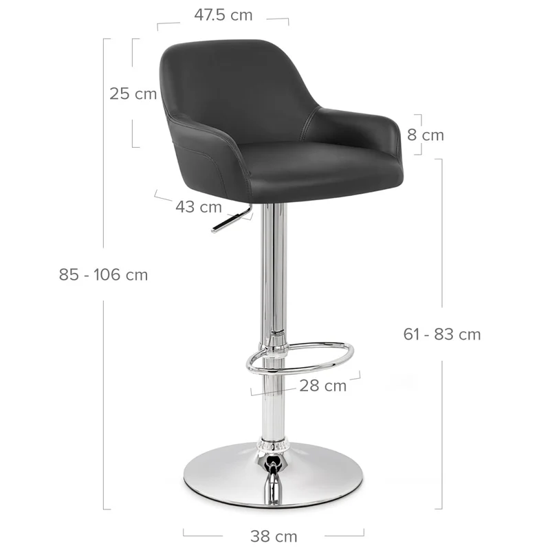 Chaise de Bar Faux Cuir Chrome - Sassi Noir