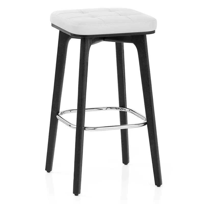 Tabouret Faux Cuir Bois Noir - Malmo Blanc